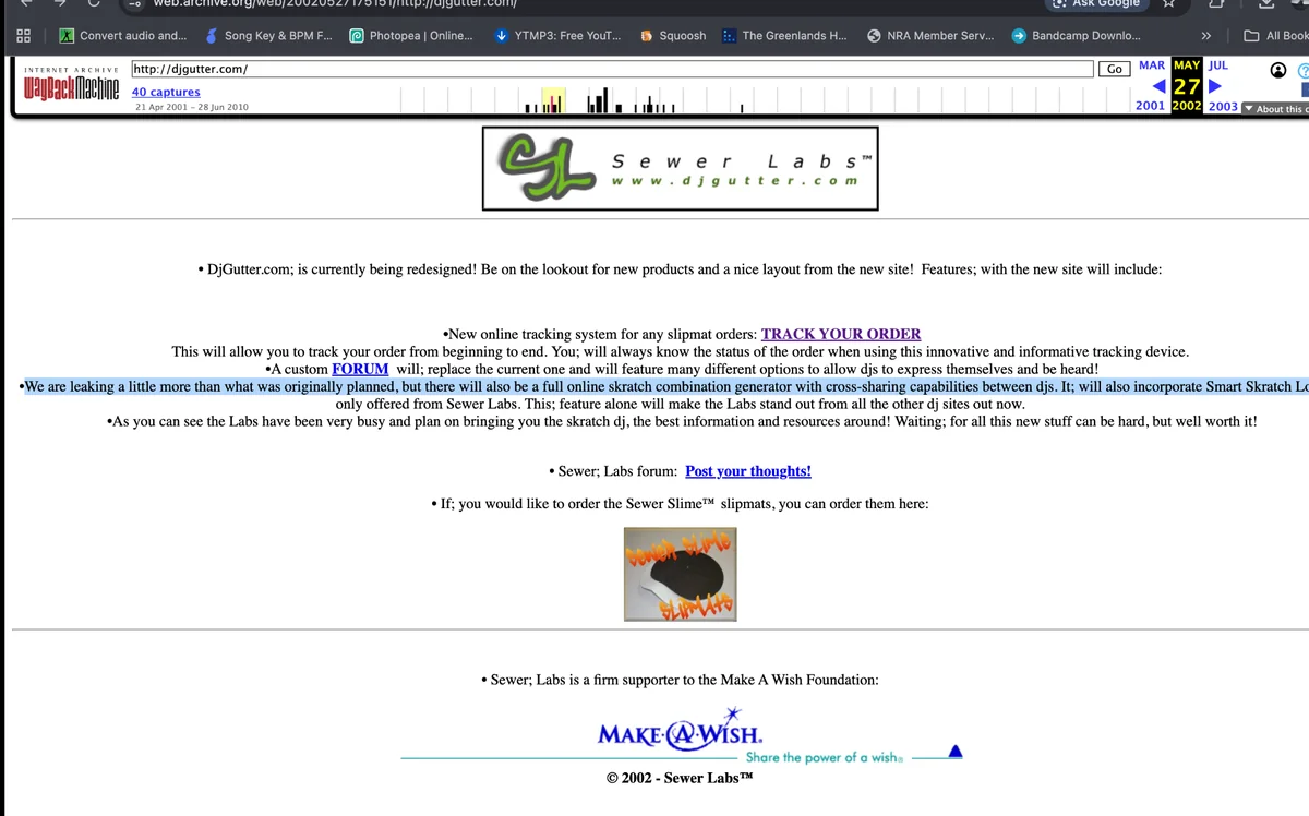 Wayback screenshot of djgutter.com dated May 27, 2002